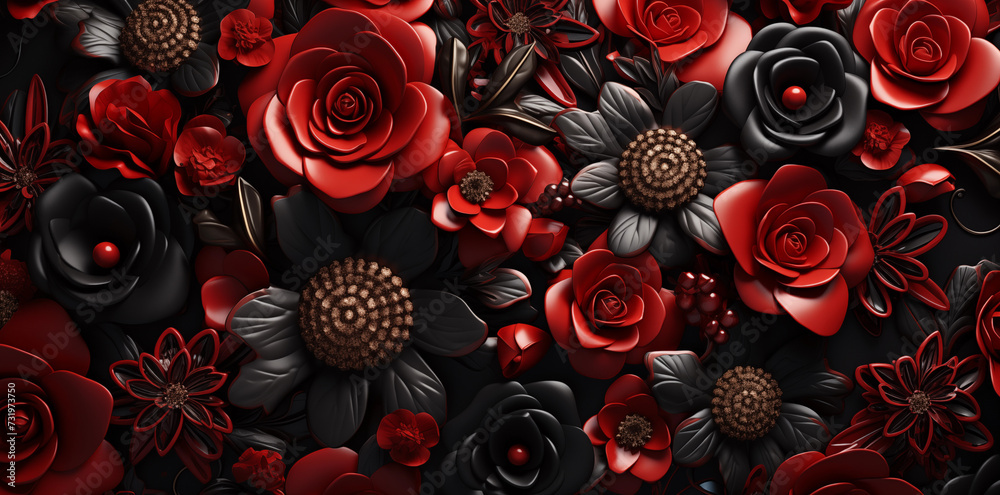 close up of black and red flowers bunch close up of black and red flowers bunch