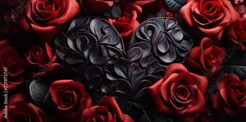 dark gothic heart and red roses background banner for valentine