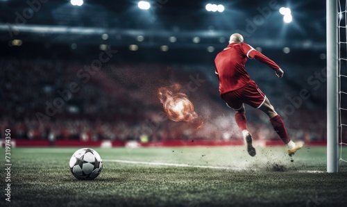 Soccer Player Kicking Soccer Ball on Field © uhdenis