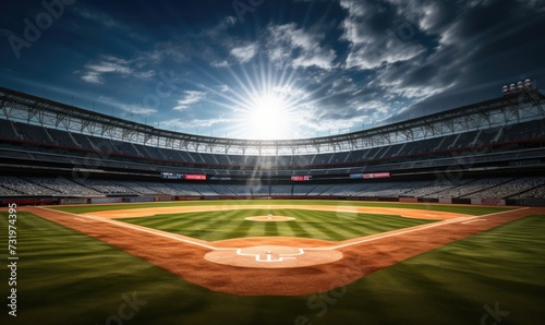 Sunlit Baseball Field With Clouds photo