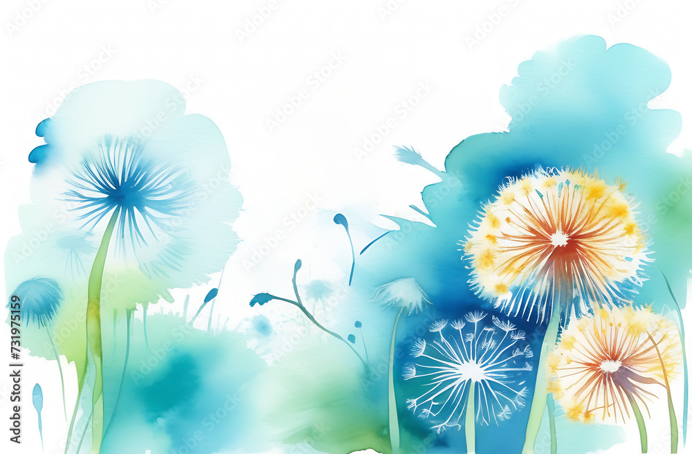 Fototapeta premium Watercolor frame, dandelion border with an empty space for text,card