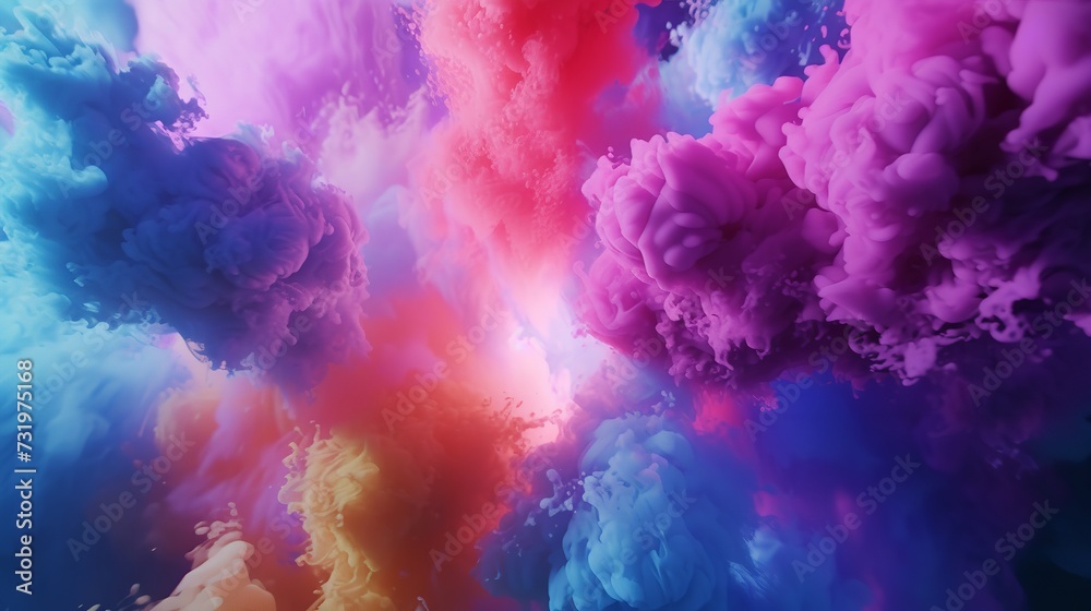 Clubs of Multicolored Neon Smoke Ink. An Explo Clubs of Multicolored Neon Smoke Ink. An Explo