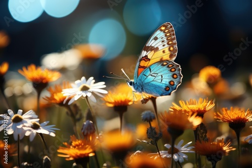 butterfly on flower meadow. 