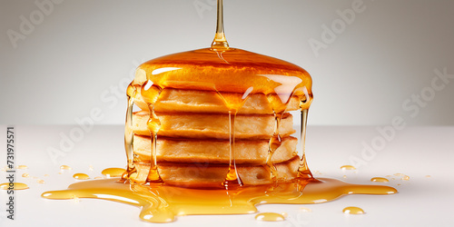 a stack of pancakes with honey, a symbol of Maslenitsa. homemade food, healthy breakfast	 photo