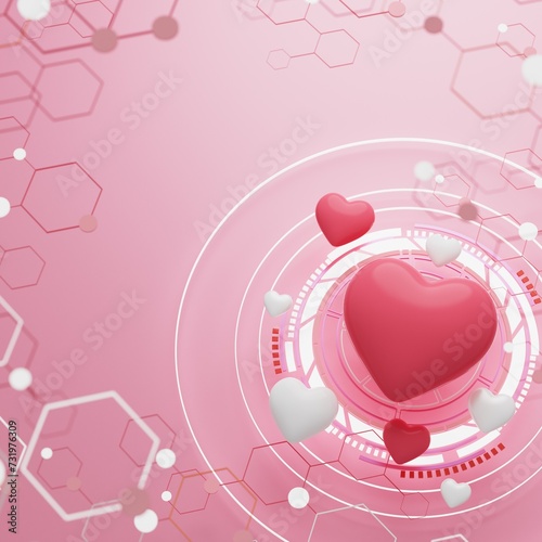valentine day 3D illustration. red design background. celebration decoration love art. happy colour ideas. invitation card. pastel greeting holiday. cute heart gift craft. romantic abstract emotion.