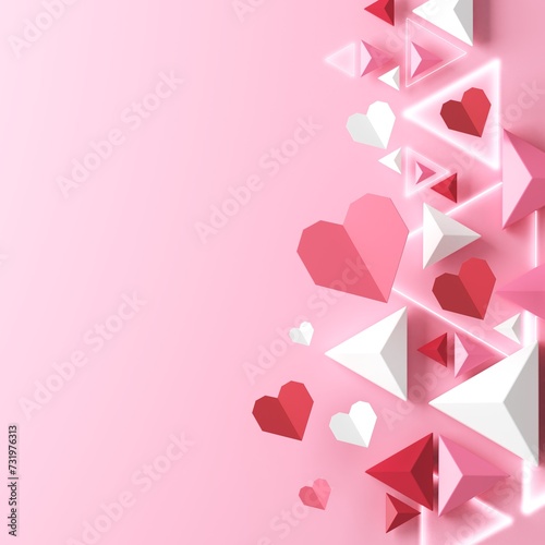 valentine day 3D illustration. red design background. celebration decoration love art. happy colour ideas. invitation card. pastel greeting holiday. cute heart gift craft. romantic abstract emotion.