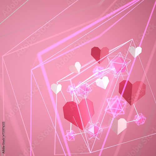valentine day 3D illustration. red design background. celebration decoration love art. happy colour ideas. invitation card. pastel greeting holiday. cute heart gift craft. romantic abstract emotion.