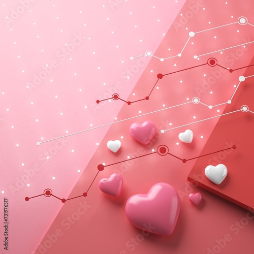 valentine day 3D illustration. red design background. celebration decoration love art. happy colour ideas. invitation card. pastel greeting holiday. cute heart gift craft. romantic abstract emotion.