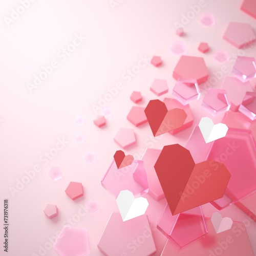 valentine day 3D illustration. red design background. celebration decoration love art. happy colour ideas. invitation card. pastel greeting holiday. cute heart gift craft. romantic abstract emotion.