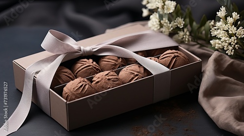 Delicious chocolate truffles in an elegant box, perfect for woman day gift giving. © Aliaksandra