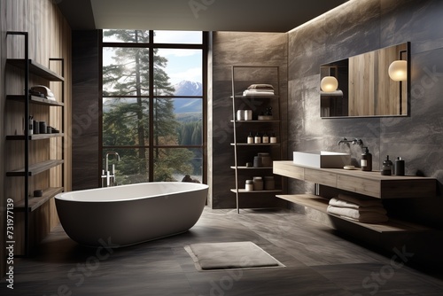 Bathroom with sleek surfaces and a minimalistic design, emphasizing simplicity and tranquility