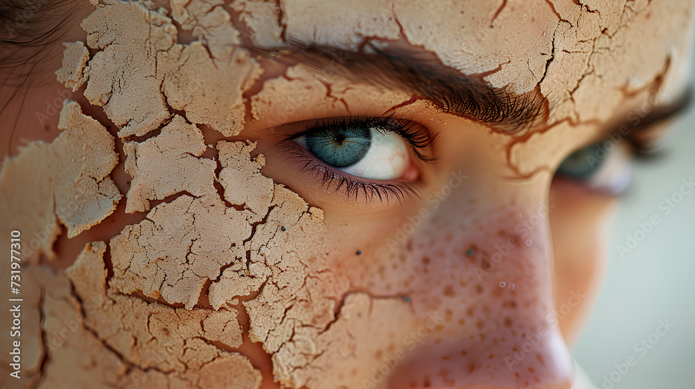 Close-up of the texture of dry female skin. The concept of skin care. Treatment of cracked skin.