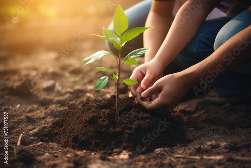 planting a young tree together. 