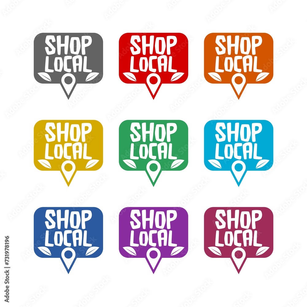 Shop local sign icon isolated on white background. Set icons colorful Shop local sign icon isolated on white background. Set icons colorful