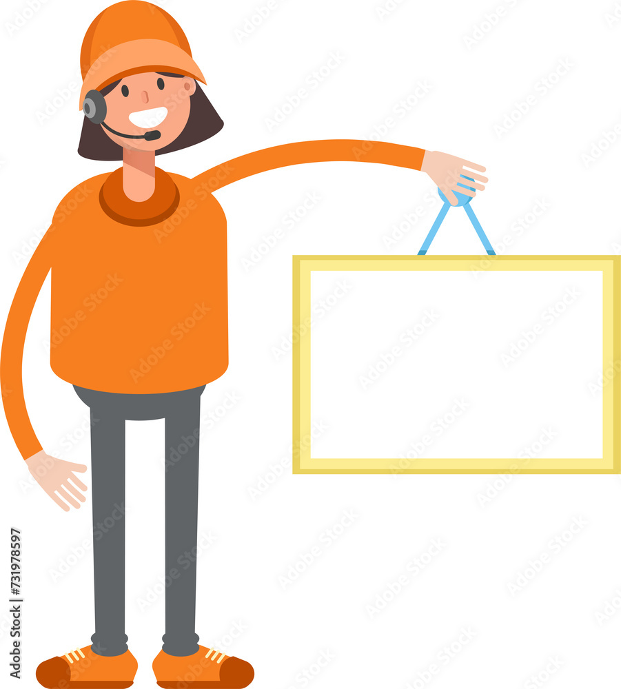 Customer Service Girl Character Holding Blank Signage
Customer Service Girl Character Holding Blank Signage