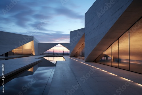 modern concrete architecture. gently light in the evening.  © CreativeCreations