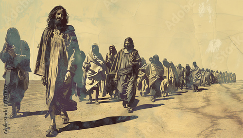 Evangélisation : Jésus conduit spirituellement l’humanité vers la réconciliation avec Dieu et le pardon. Apôtres évangélistes. Religions chrétiennes  photo