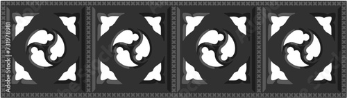 Gothic balustrade stylized drawing. Stone decorated wall illustration. Medieval ornamented railing; vector
