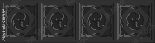 Gothic balustrade stylized drawing. Stone decorated wall illustration. Medieval ornamented railing; vector
