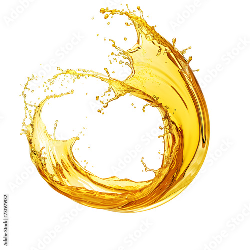 Yellow beer, oil or juice splash. Realistic liquid beverage swirl isolated on transparent background