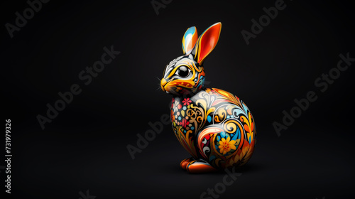 Colourful Easter bunny figurine on a black background