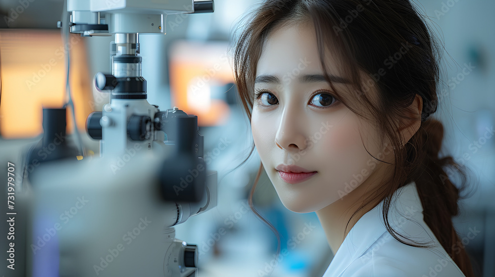 An ophthalmologist checks his eyesight with the help of modern equipment. Doctor's Day. An ophthalmologist checks his eyesight with the help of modern equipment. Doctor's Day.