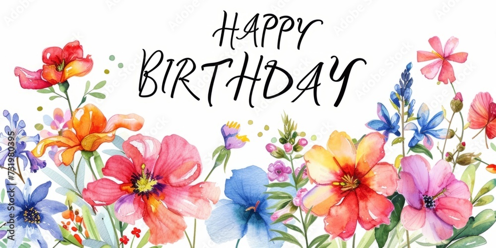 birthday cards with colorful flowers Generative AI