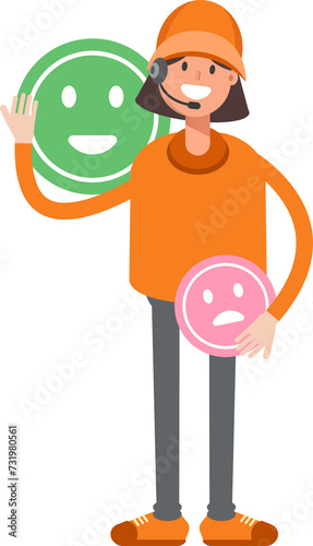 Customer Service Girl Character and Emoticon Sign 