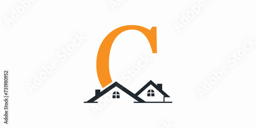 house logo design with letter logo c consept premium vektor