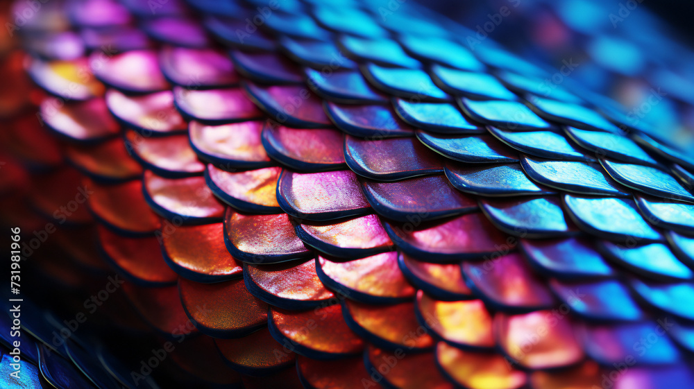 close up of a python snake texture. Rainbow glowing snake skin. Malagasy or Madagascar Tree Boa. Creative background. - obrazy, fototapety, plakaty 