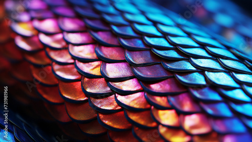 close up of a python snake texture. Rainbow glowing snake skin. Malagasy or Madagascar Tree Boa. Creative background.