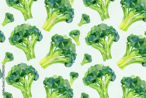 watercolor Illustration Features Broccoli Pattern