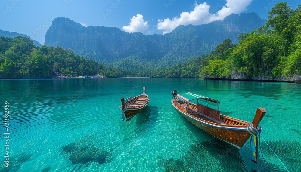 Pileh Lagoon with green emerald ocean at Koh Phi Phi Thailand,generative ai