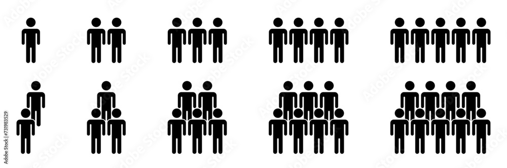 People icon set flat black. Crowd signs. Teamwork vector icon set. People icon set flat black. Crowd signs. Teamwork vector icon set.
