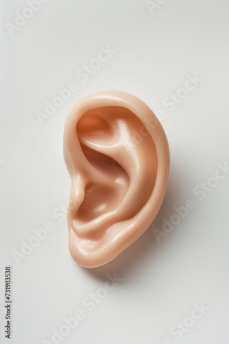 model of a human ear on white background photo