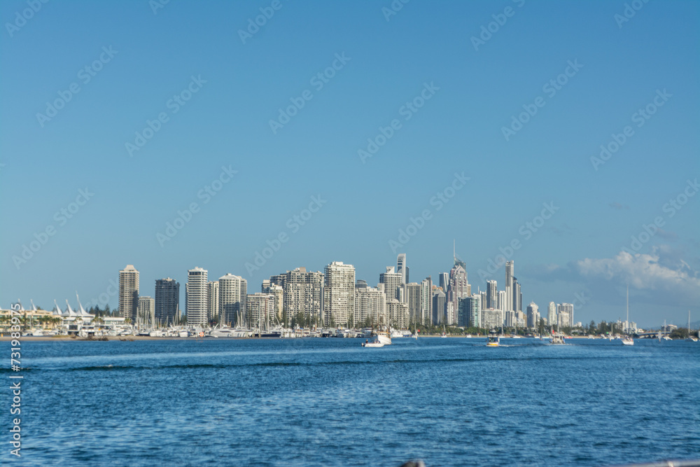 Northern Australian city as seen from a boat. City of Gold Coast Australia
