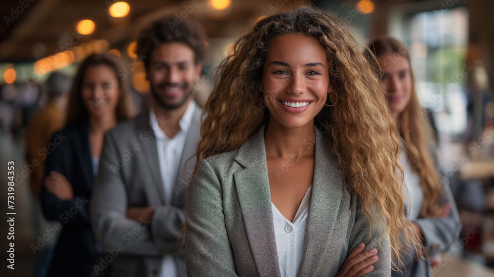 Business people, group and arms crossed in office, face and smile at law firm, justice and diversity. Corporate attorney, advocate and teamwork for men, women and happy together for legal knowledge