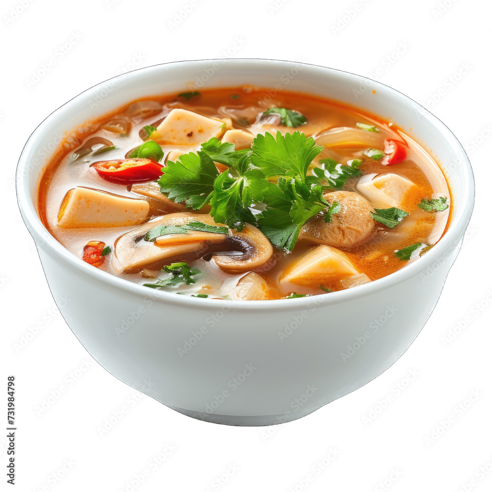 Delicious Chinese soup on transparent or white background generative ai 