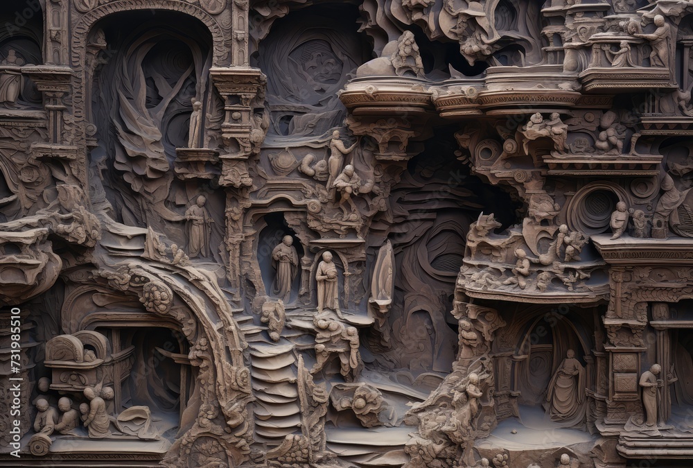 Fototapeta premium Pilgrims on the facade of the Jain temple in India