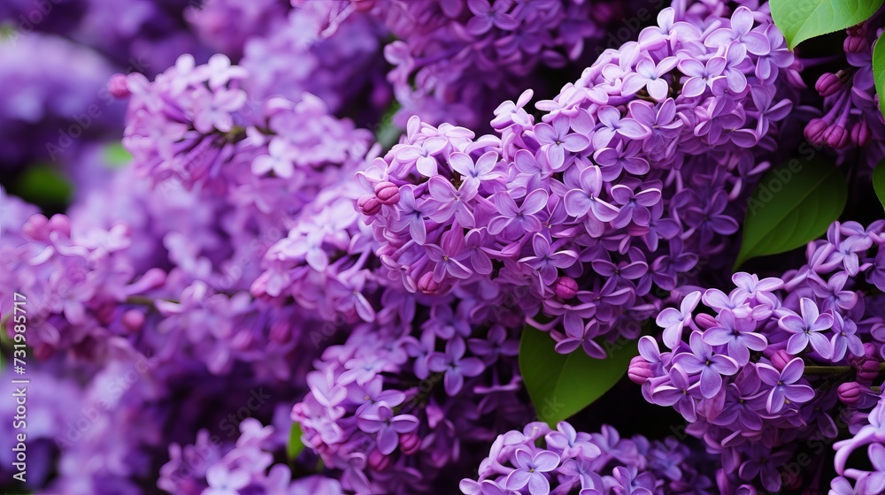 Vibrant purple lilac bush blossom background with plenty of room for text or design elements