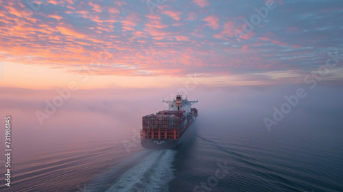 Thick fog rolls over the water slowing down shipping traffic and highlighting the increased risks of navigating through unpredictable weather patterns caused by climate change.