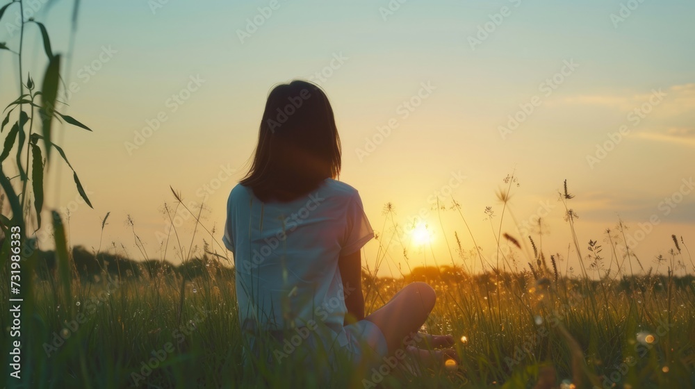 peaceful moment at sunset on field for relax background