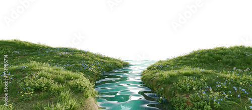 Fotografia Serene river flowing through a lush green landscape. 3D render.