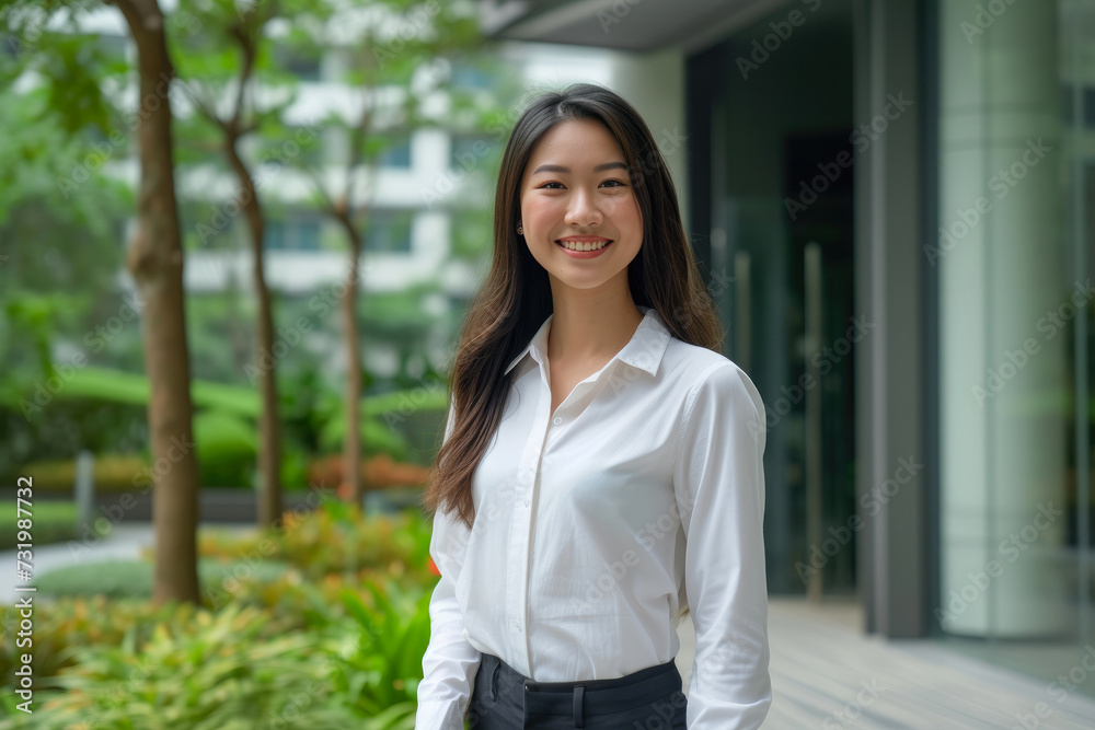 Ambitious Achievement: Female Executive Celebrating New Office Ambitious Achievement: Female Executive Celebrating New Office