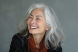 legant Wisdom: Portrait of a Joyful Silver-Haired Lady