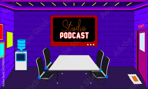 Podcast studio and interview room. vector design