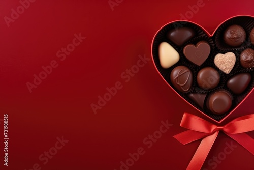 chocolates in a box, red love heart shaped chocolate with copy space, Valentine's day, Mother's day, Women's Day and love concept © Оксана Олейник