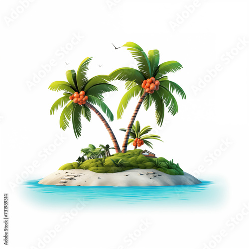 Palm tree icon on small island on white background, illustration