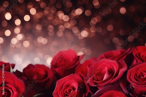 Dark red roses background with luminous abstract bokeh  Valentine s day  Mother s day  Women s Day and love concept