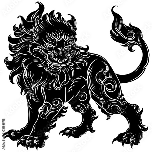 Silhouette Komainu the Japanese Mythical Creature black color only